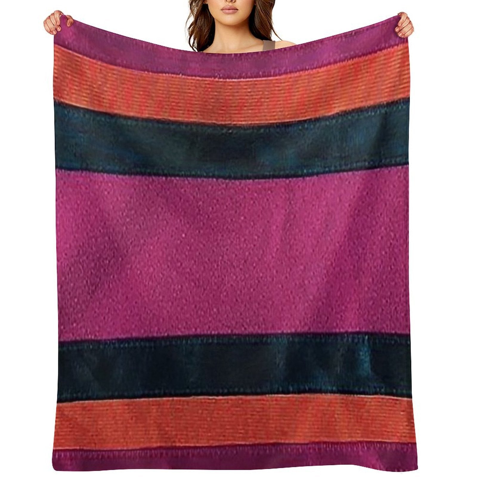 Hockey Jersey Stripes, Magenta  Blue Orange Stripes Premium Throw Blanket