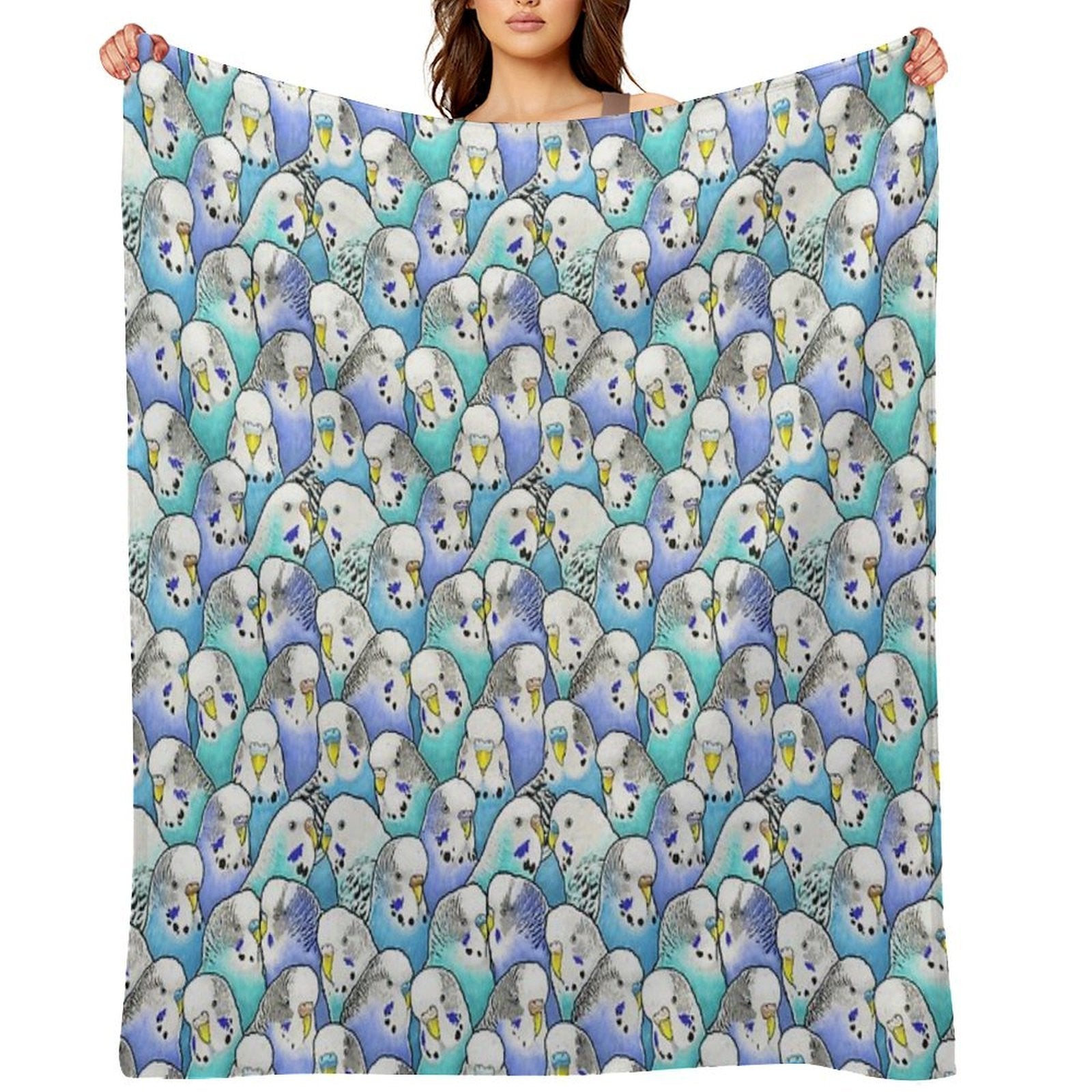 Blue Budgies Parakeet Pattern Multi-functional Throw Blanket
