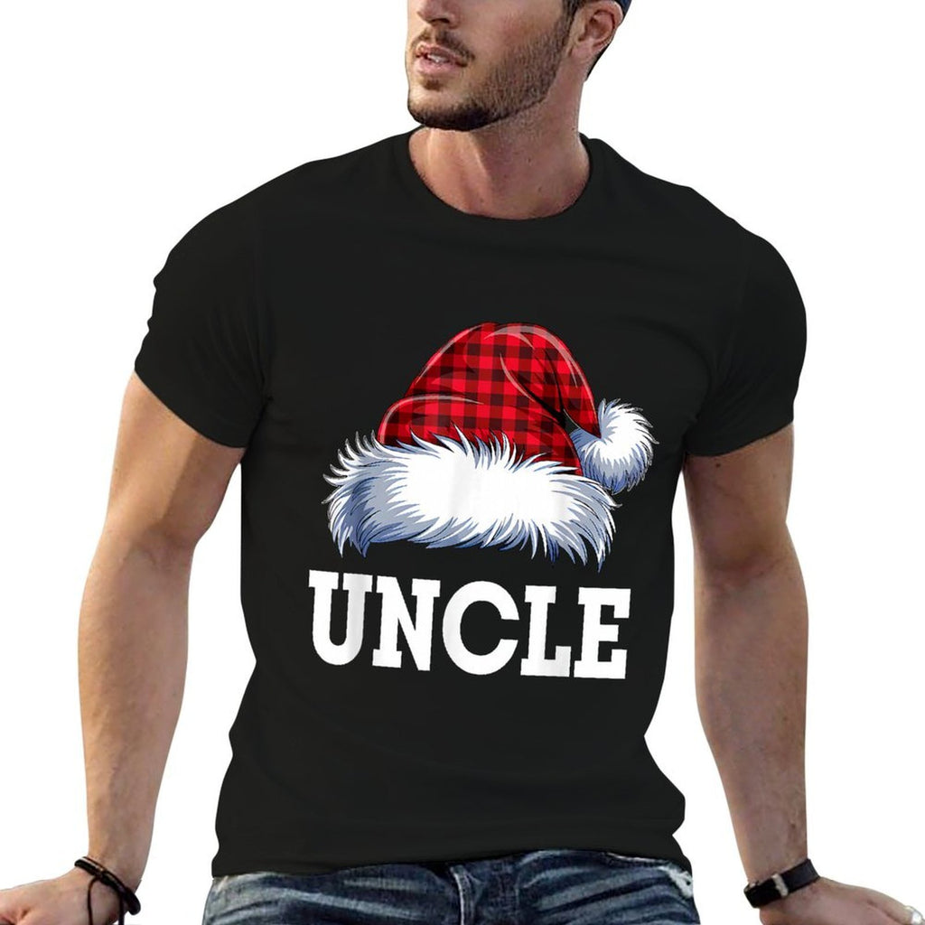 Uncle Santa Red Plaid Christmas Family Matching Pajamas Xmas  Cotton T-Shirt