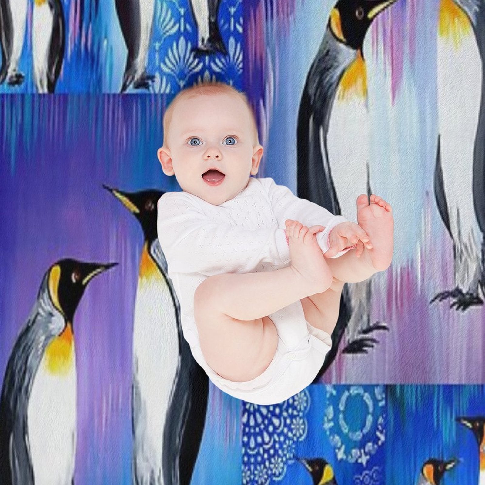 Penguin Collage Sustainable Throw Blanket