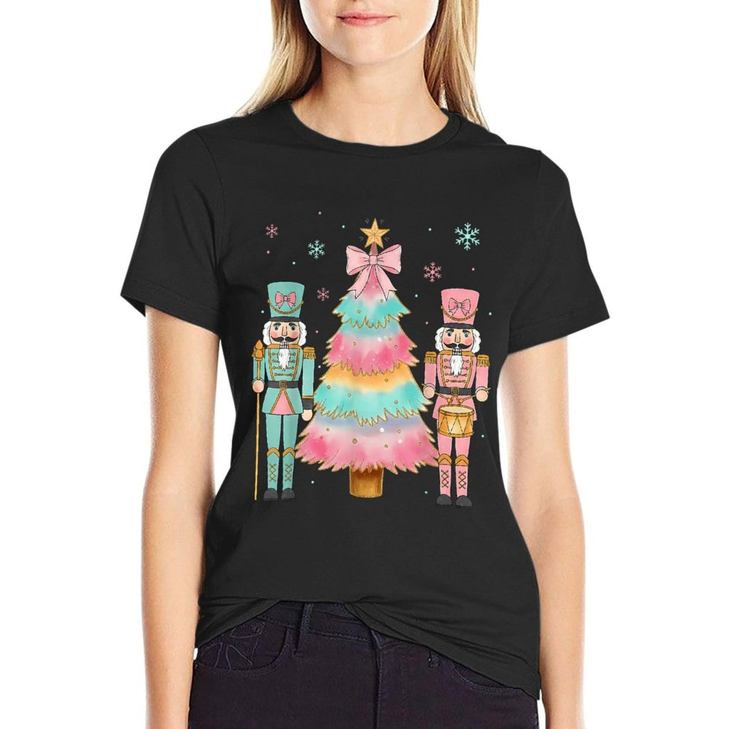 Pastel Nutcracker Soldier Pink Bow Christmas Tree Women Girl  Odor-resistant T-Shirt