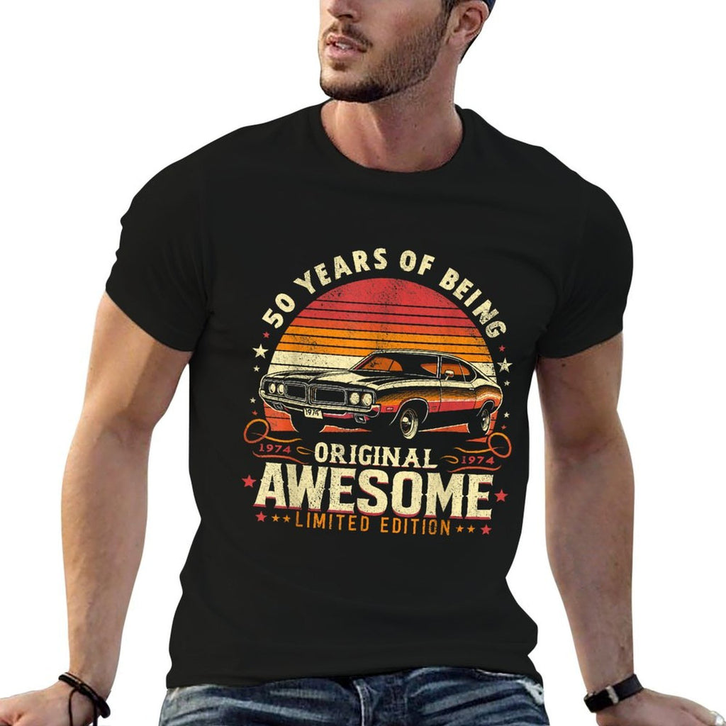 50 Year Old Vintage Classic Car 1974 50th Birthday  Rolled Sleeves T-Shirt