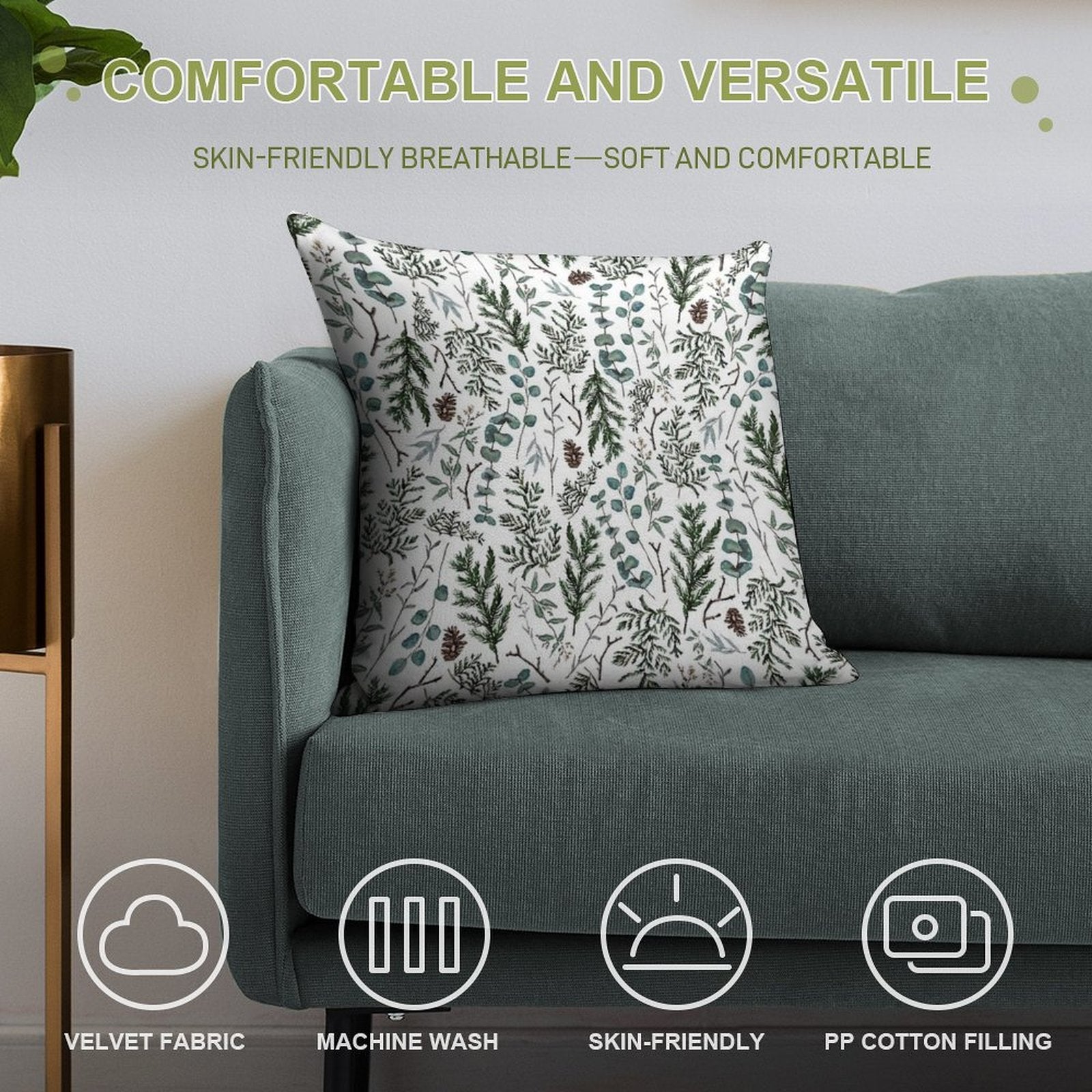 Pine And Eucalyptus Greenery Soft Warmth Comfort Throw Pillow