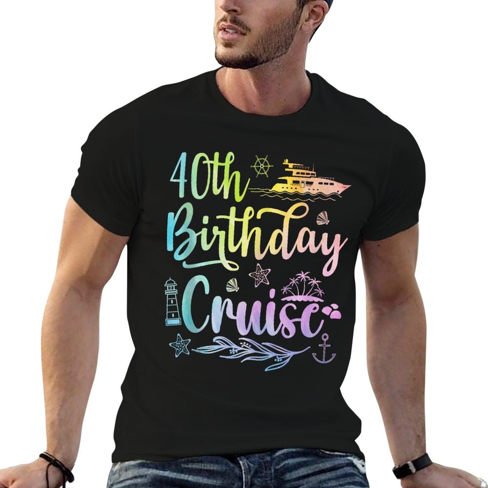 40th Birthday Cruise Funny 40 Years Old Cruise Squad Women  Oversized Silhouette T-Shirt