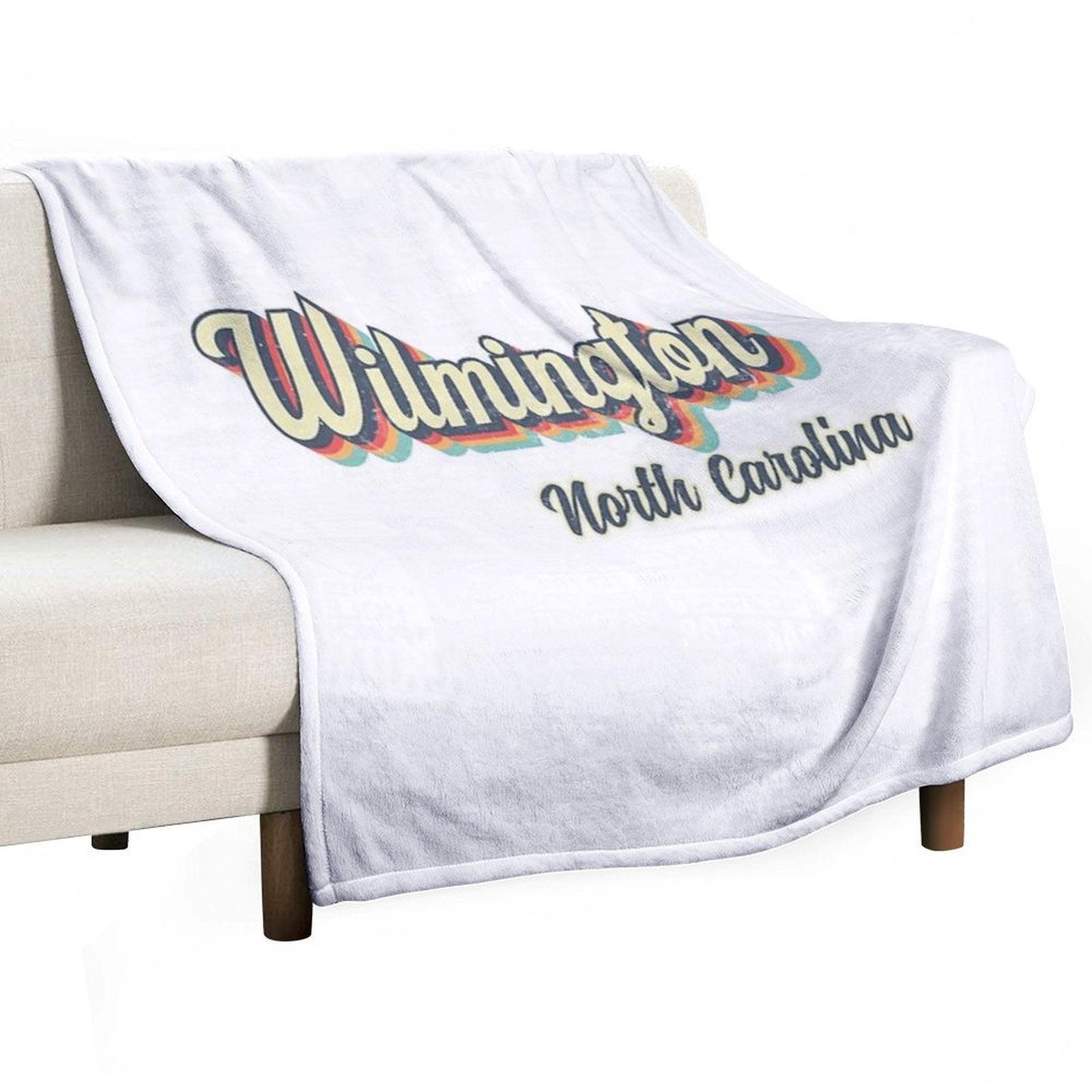 Wilmington City North Carolina Retro Vintage 70s Rainbow Comfort Throw Blanket