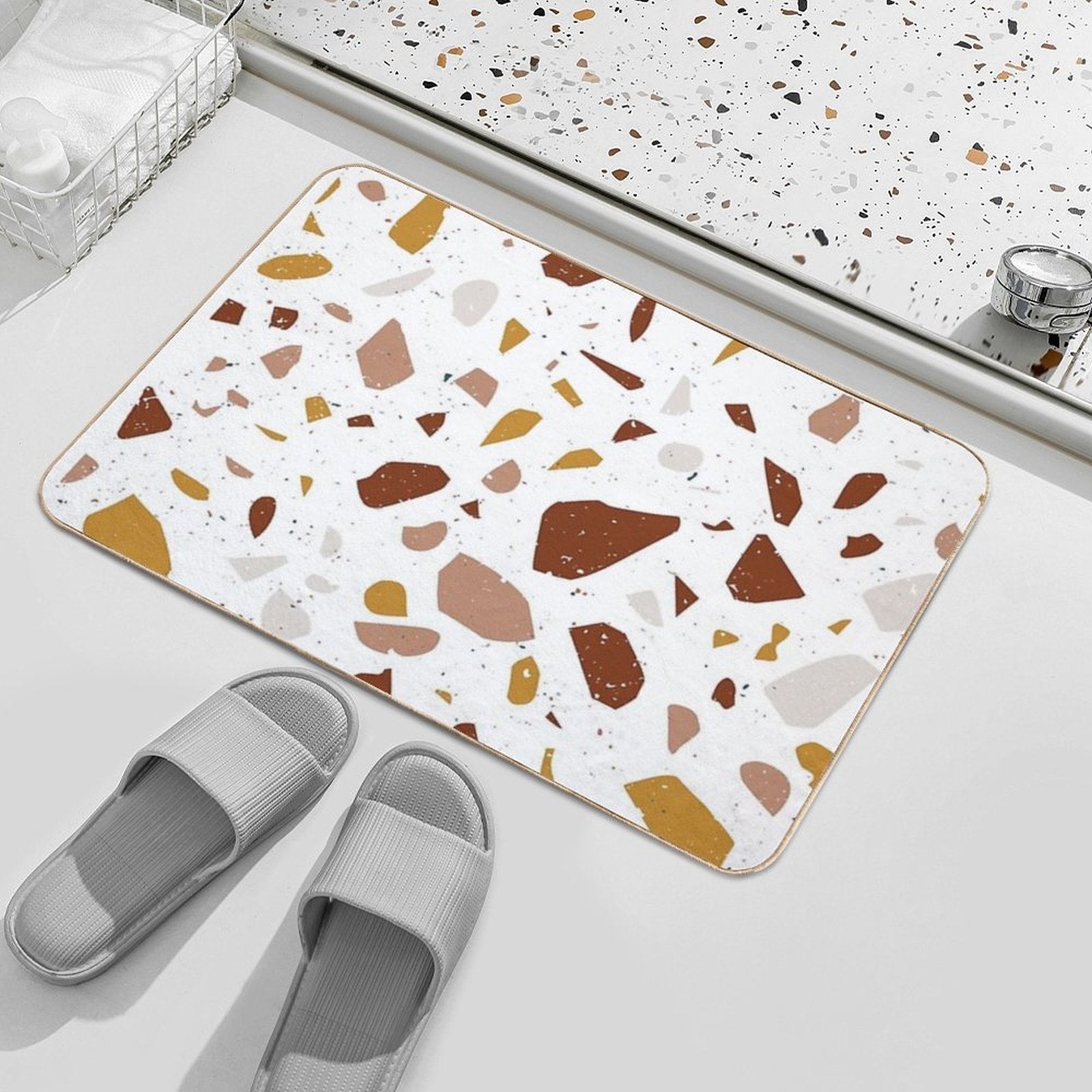 Terrazzo Stone Pattern (Terracotta + Mustard)  Slip-Resistant Bath Mat