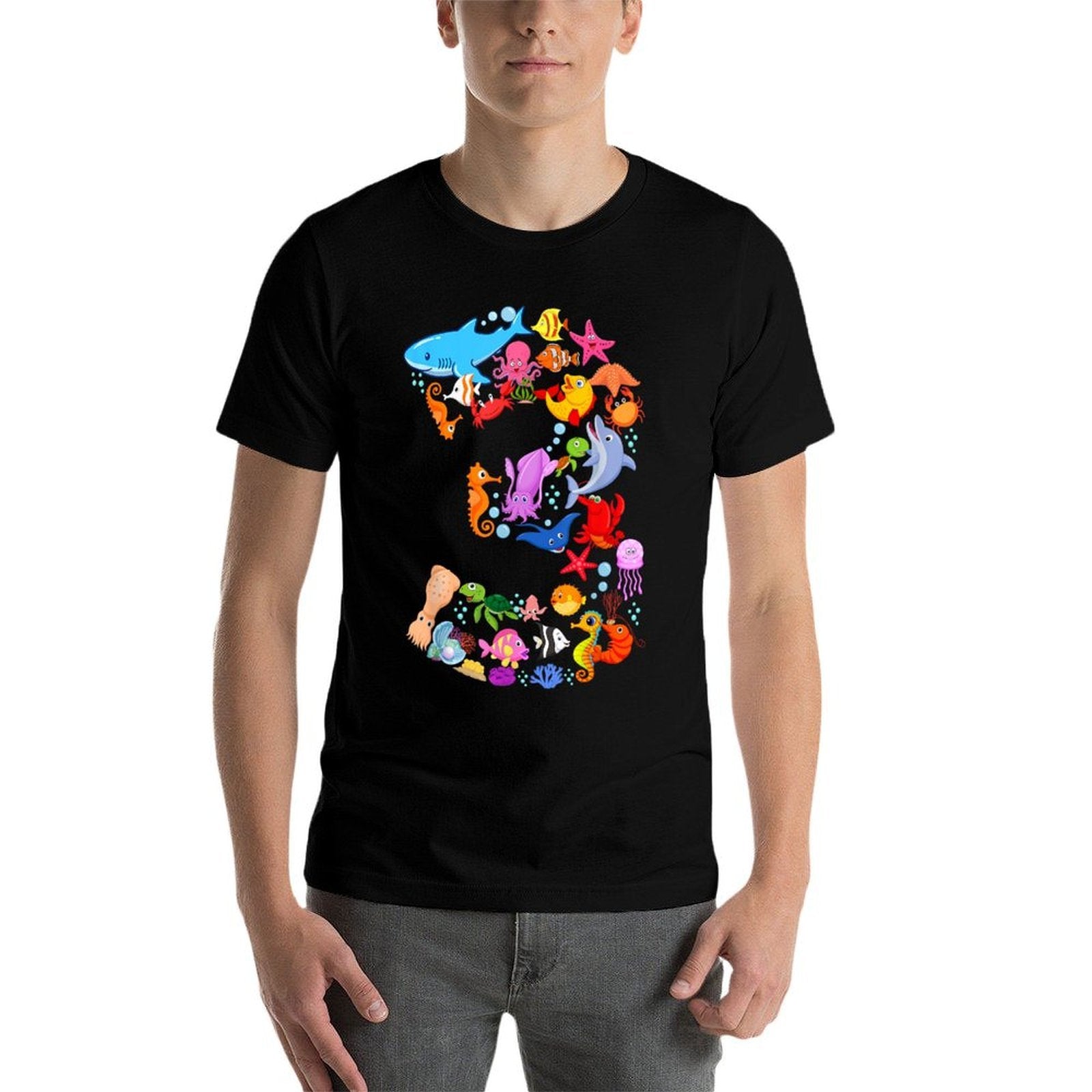 Under Sea 3 Three Year Kids 3rd Birthday Party Ocean Animals  Soft T-Shirt