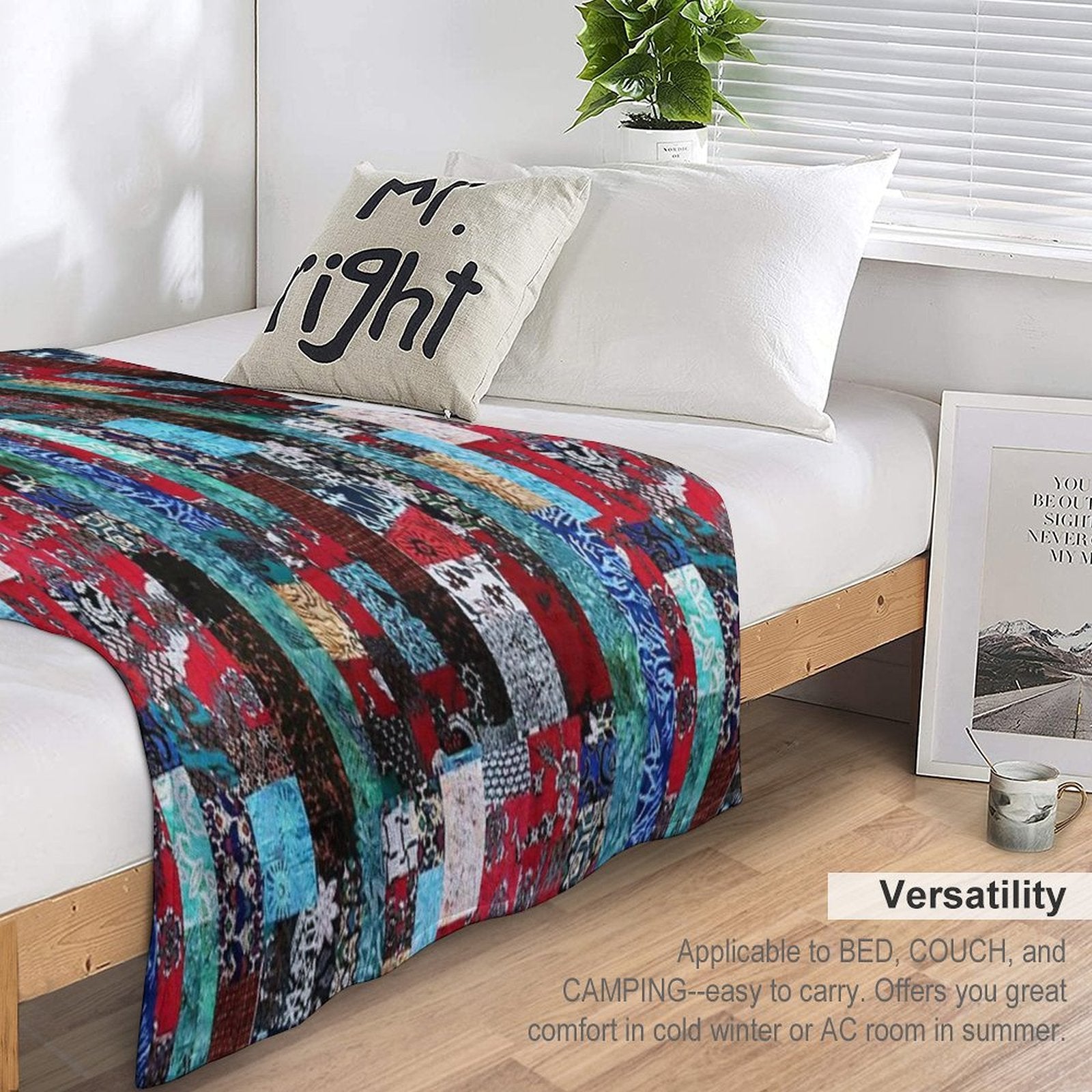 Indonesian Batik Patchwork Red Blue Tone Eco-conscious Throw Blanket