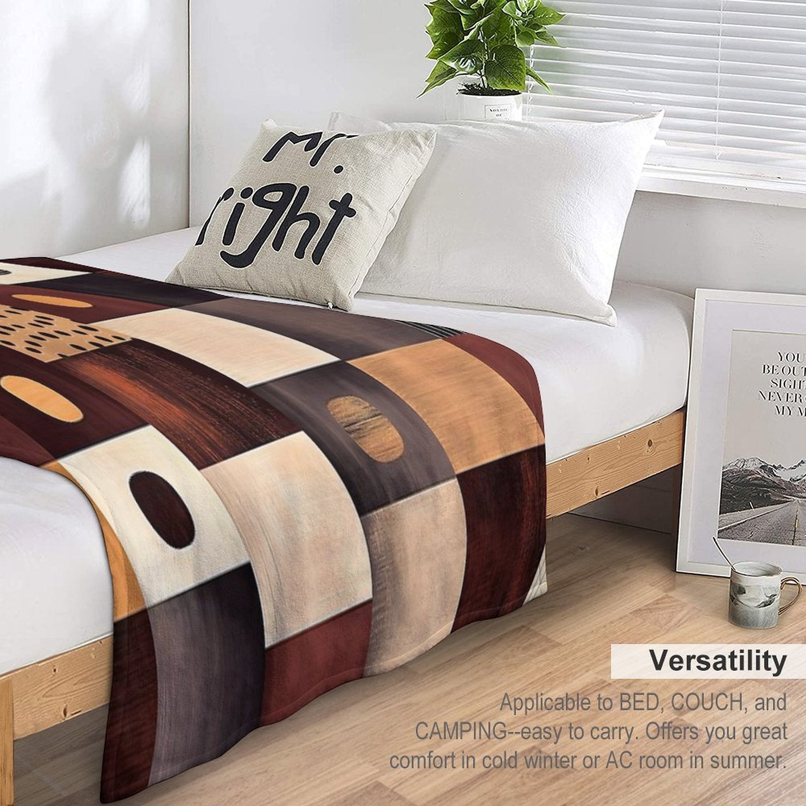 Abstract Rectangular Pattern in Burgundy, Cream, And Gold Wrinkle-free Throw Blanket