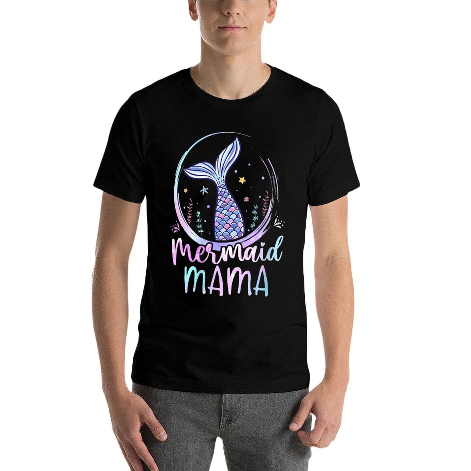 Womens Mermaid Mama Birthday Mermaid Girl Beach Mermaid Tail  Fade-proof Color T-Shirt