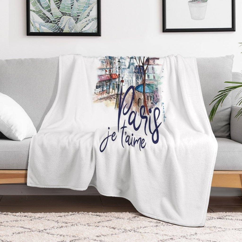 Paris Je T'aime Watercolor Calligraphy Art - France Souvenir Gifts Shrink-resistant Throw Blanket
