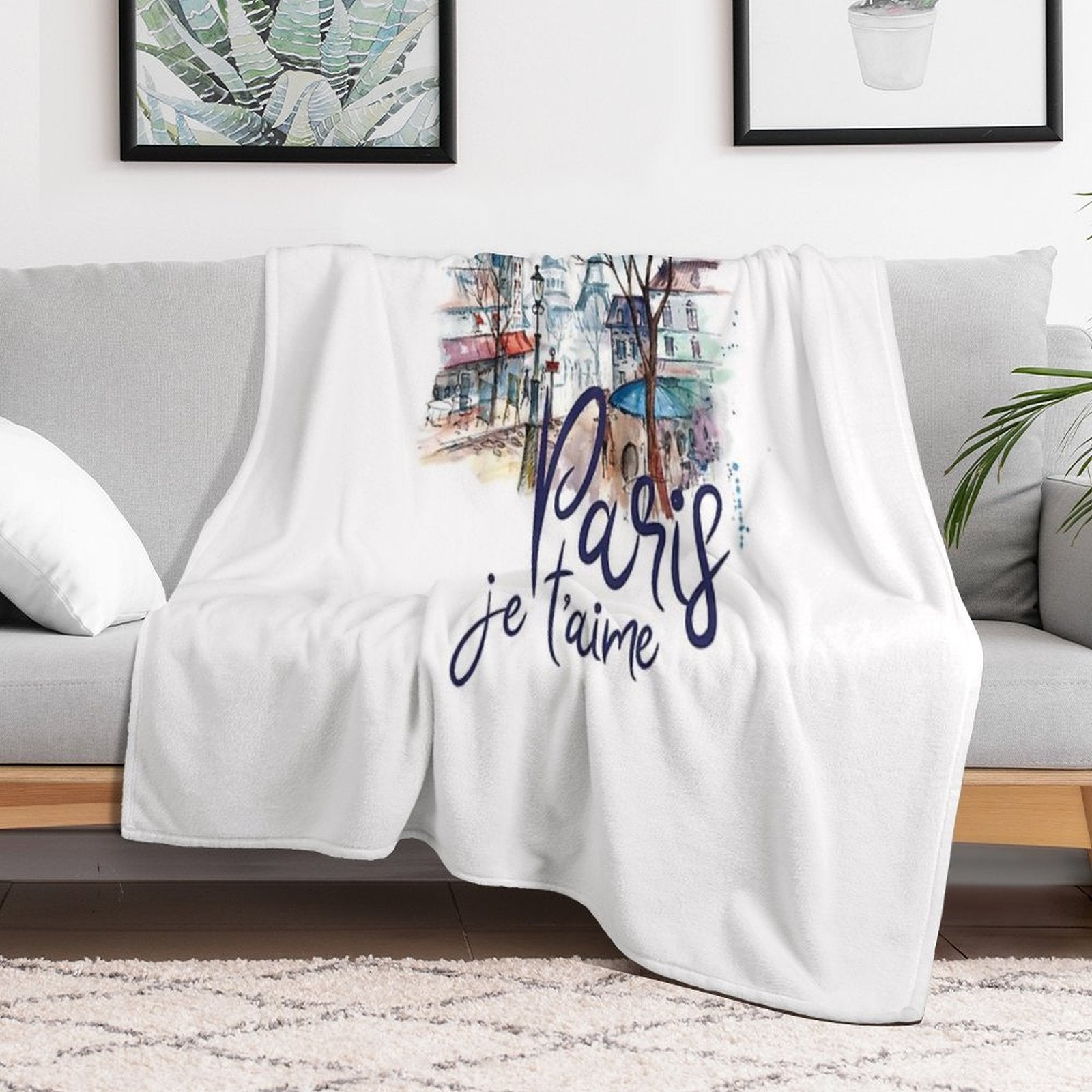 Paris Je T'aime Watercolor Calligraphy Art - France Souvenir Gifts Shrink-resistant Throw Blanket