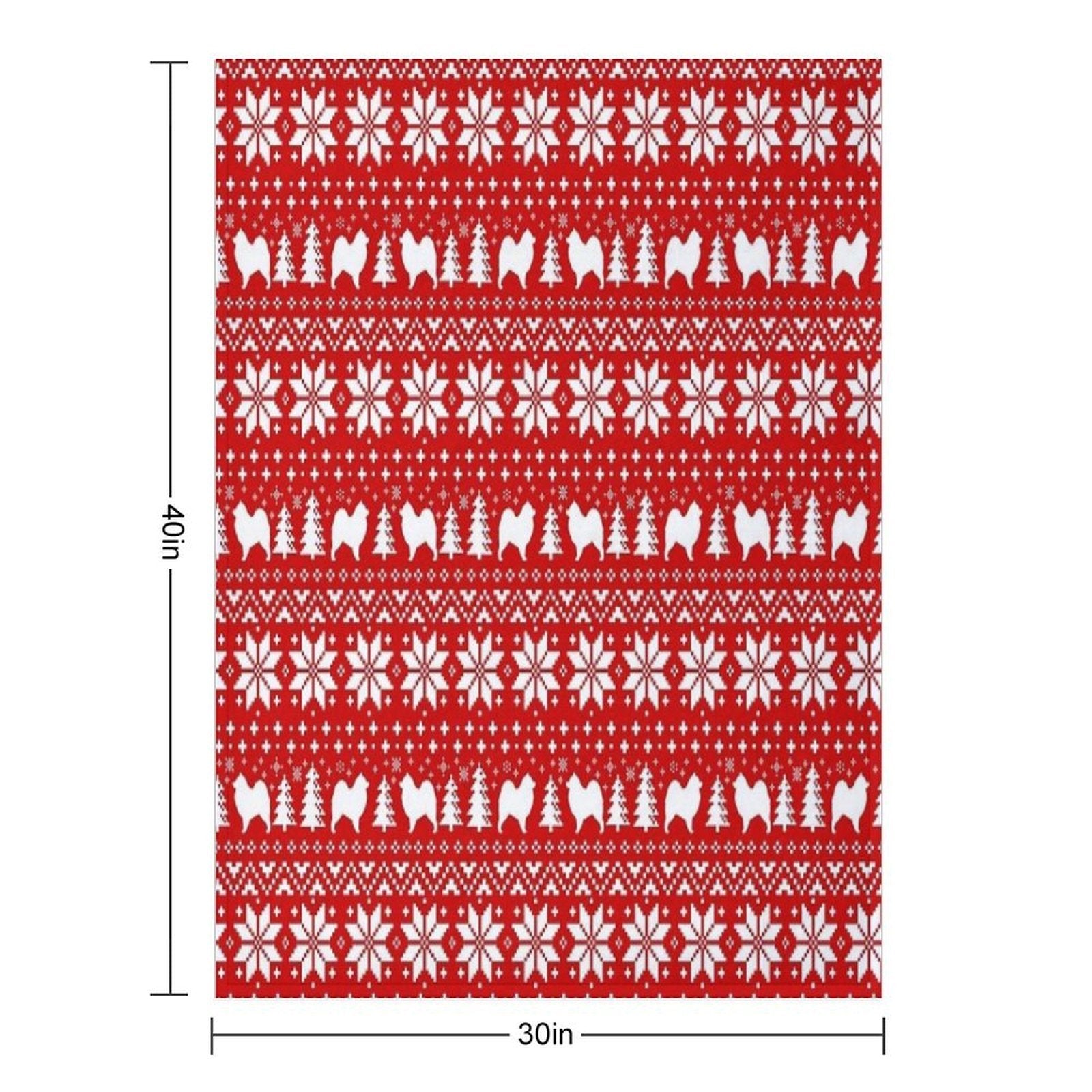 Samoyed Dog Silhouettes Red And White Christmas Holiday Pattern Plush Throw Blanket