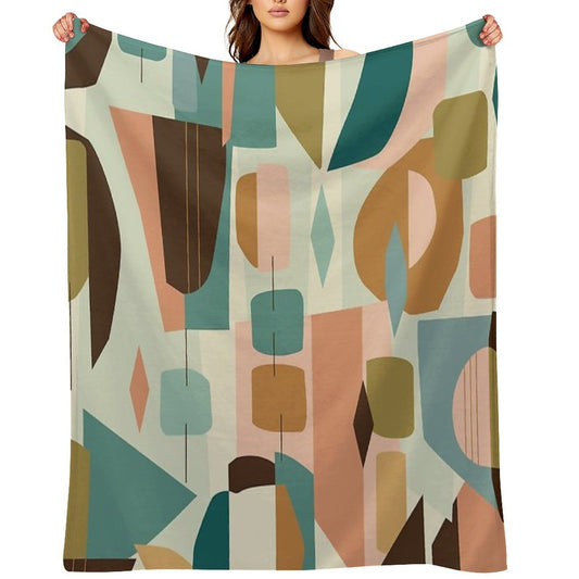 Mid Century Modern Geometric Abstract Retro Shapes Pattern Anti-pilling Throw Blanket