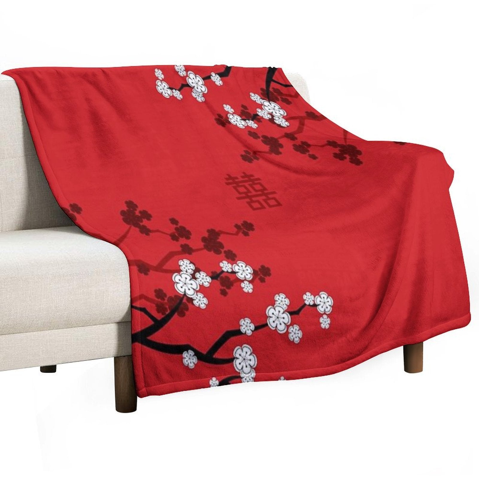 White Oriental Cherry Blossoms on Red And Chinese Wedding Double Happiness  Japanese Sakura © Fatfatin Compact Throw Blanket