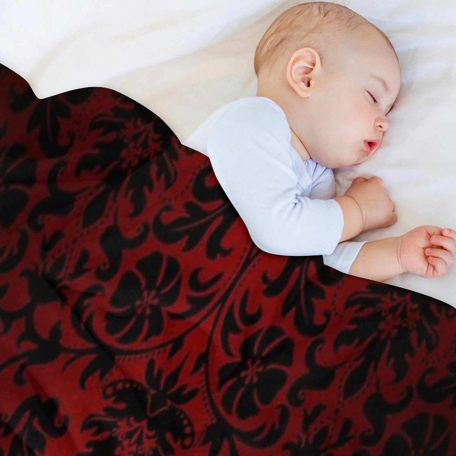 Dark Red And Black Damask Pattern Lightweight Throw Blanket