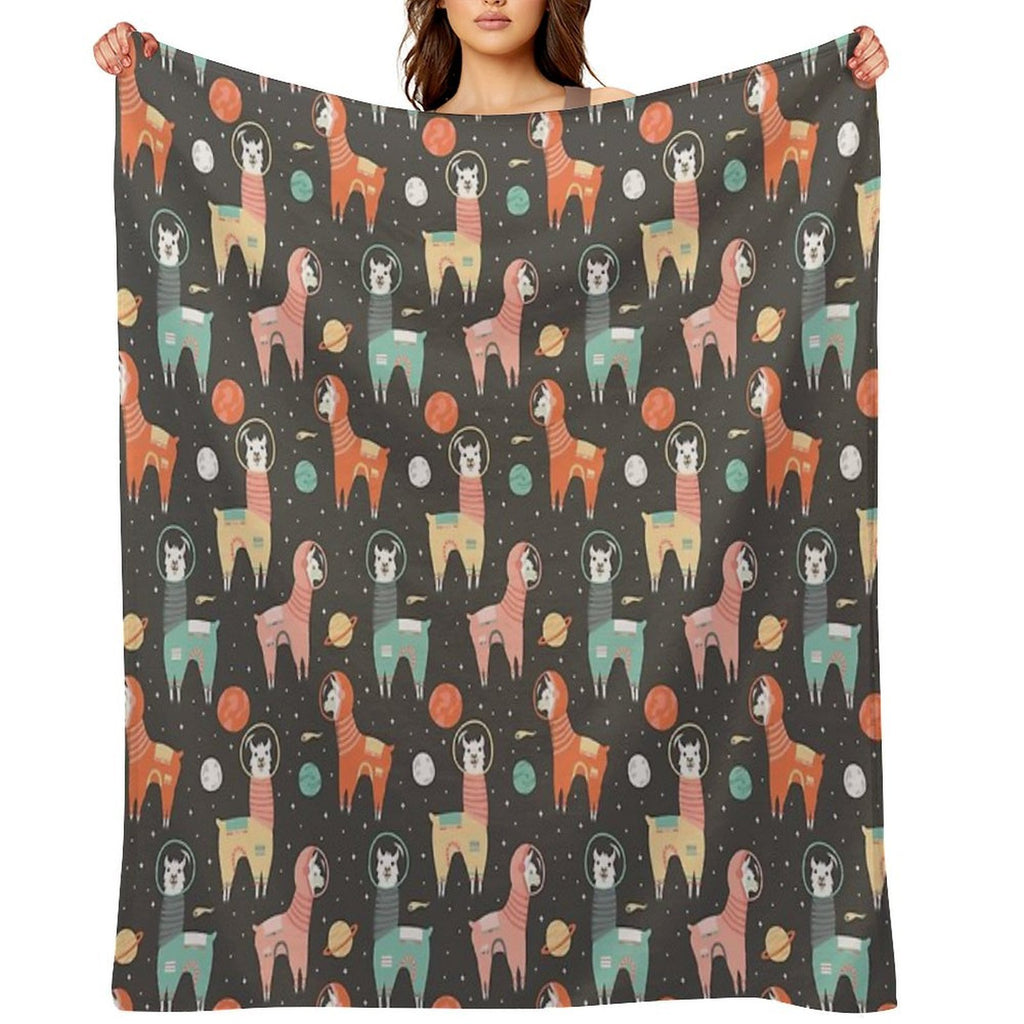 Astronaut Llamas in Space Shrink-resistant Throw Blanket