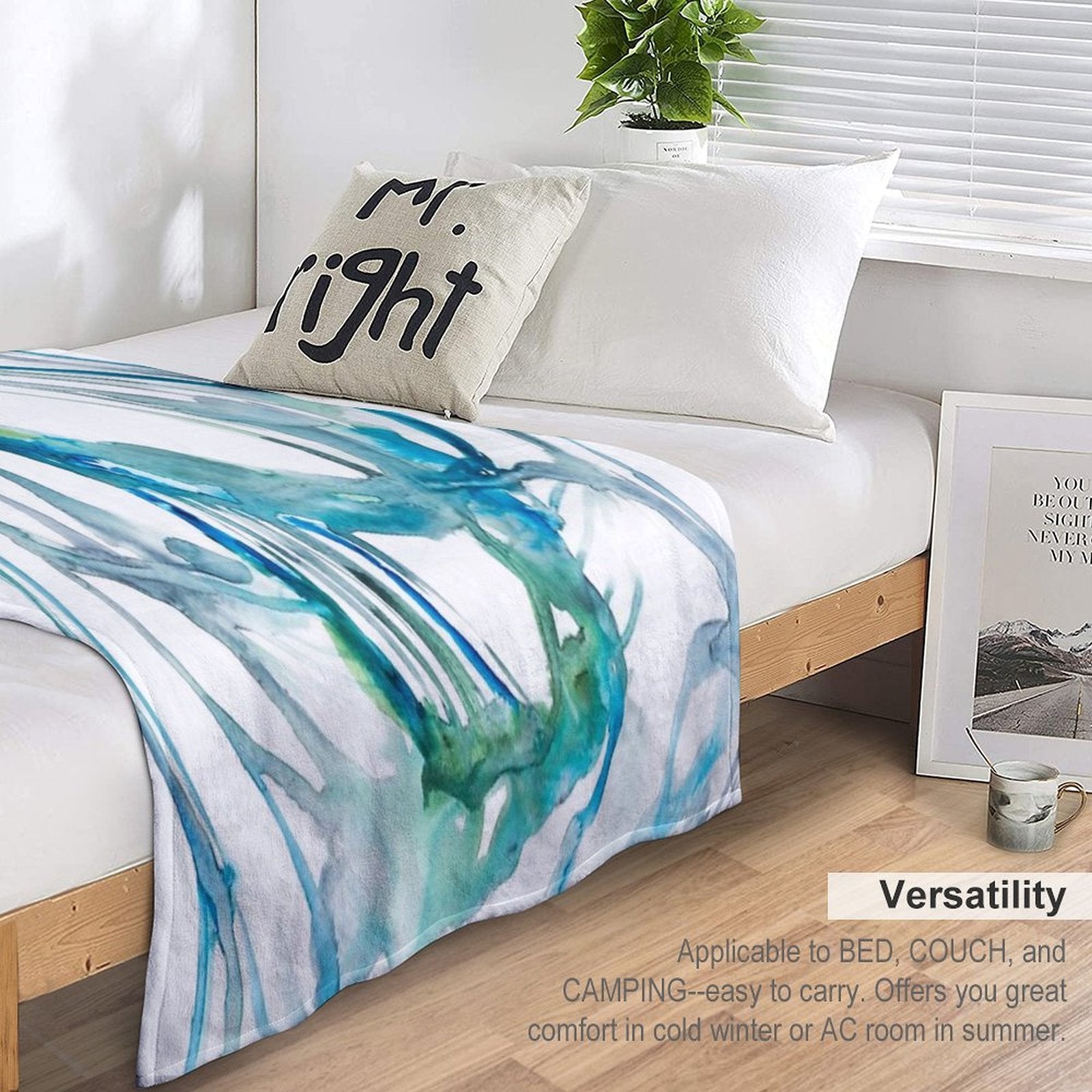 Blue Abstract Watercolor Painting Sustainable Throw Blanket