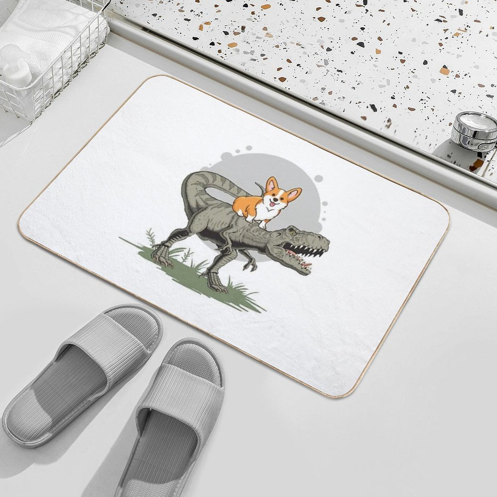 Corgi on Dinosaur  Toxin-Free Bath Mat