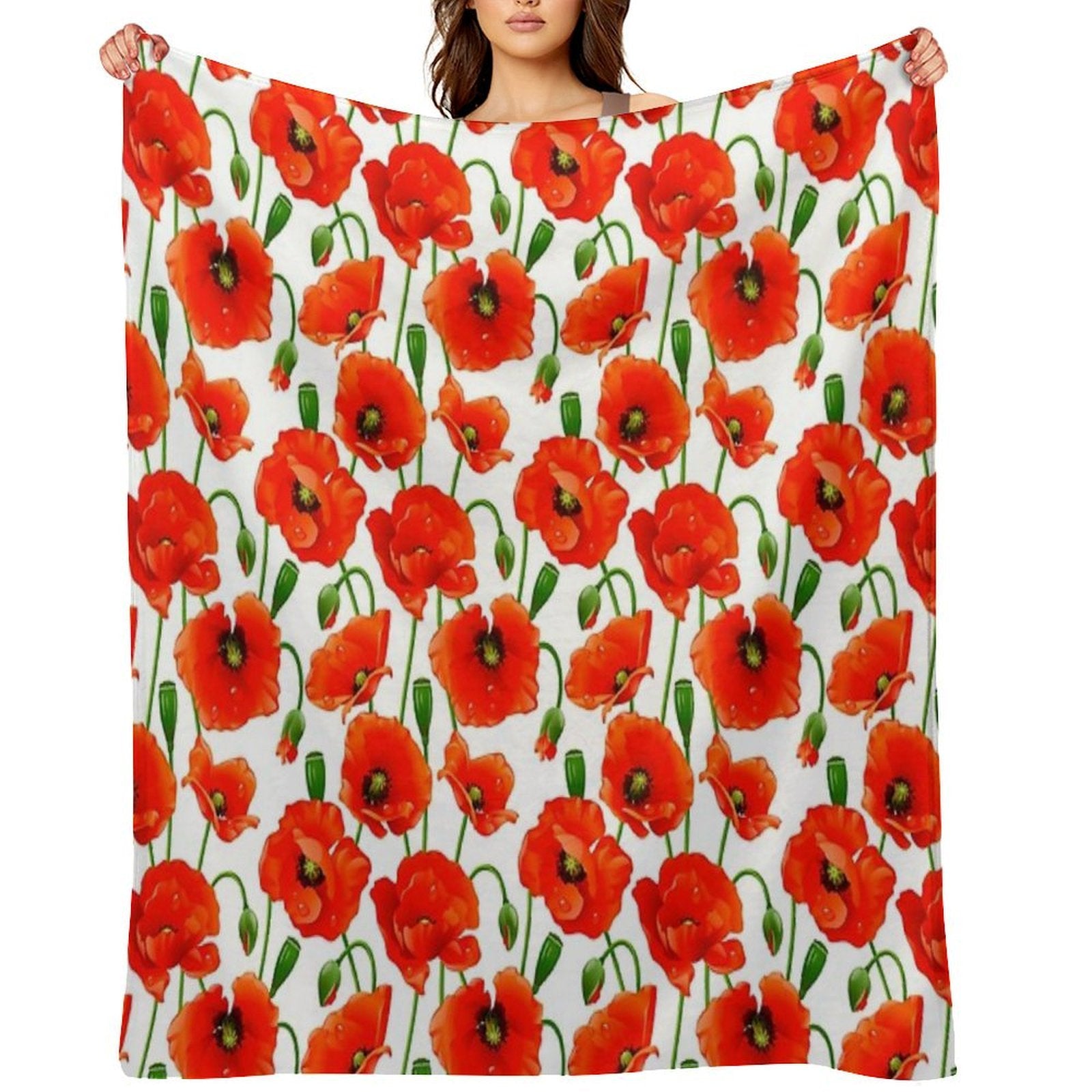 Beautiful Red Poppy Flowers Machine-washable Throw Blanket