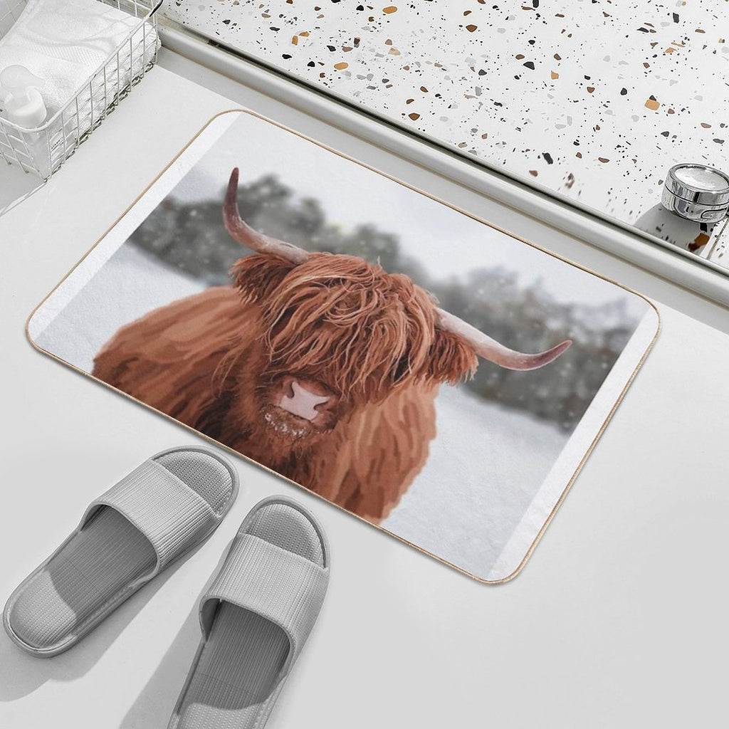 Highland Cow Snow Scene  Rapid-Drying Bath Mat