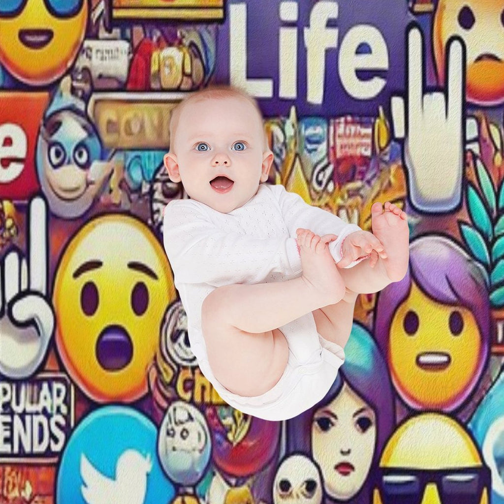 Internet Trends And Emojis Collage - Digital Pop Art Plush Throw Blanket