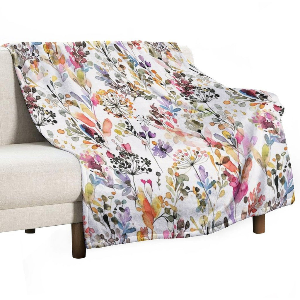 Wild Flowers And Plants Watercolor - Wild Nature Botanical Print Plush Throw Blanket