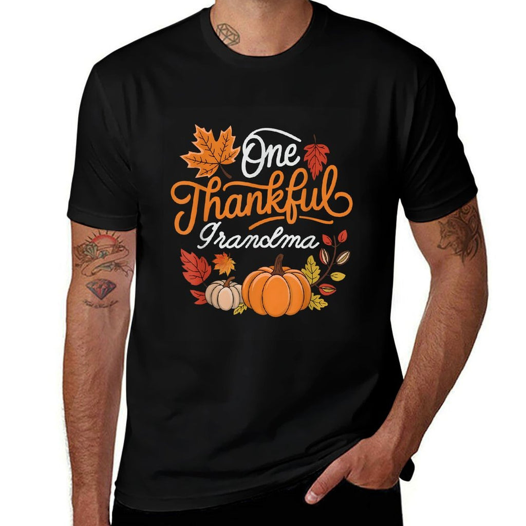 One Thankful Grandma Autumn Fall Thanksgiving Pumpkin  Trendy Pattern T-Shirt