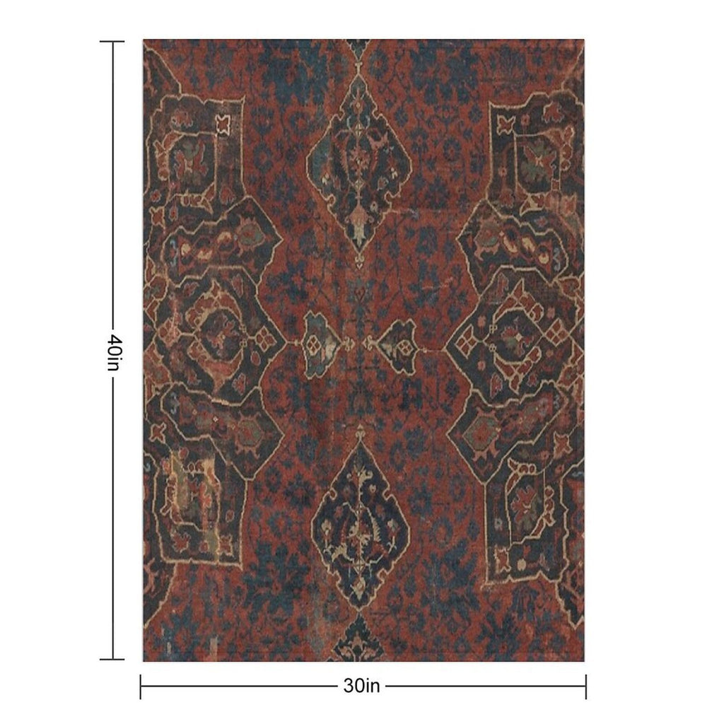 Boho Chic Dark VI  17th Century Colorful Medallion Red Blue Green Brown Ornate Accent Rug Pattern Versatility Throw Blanket
