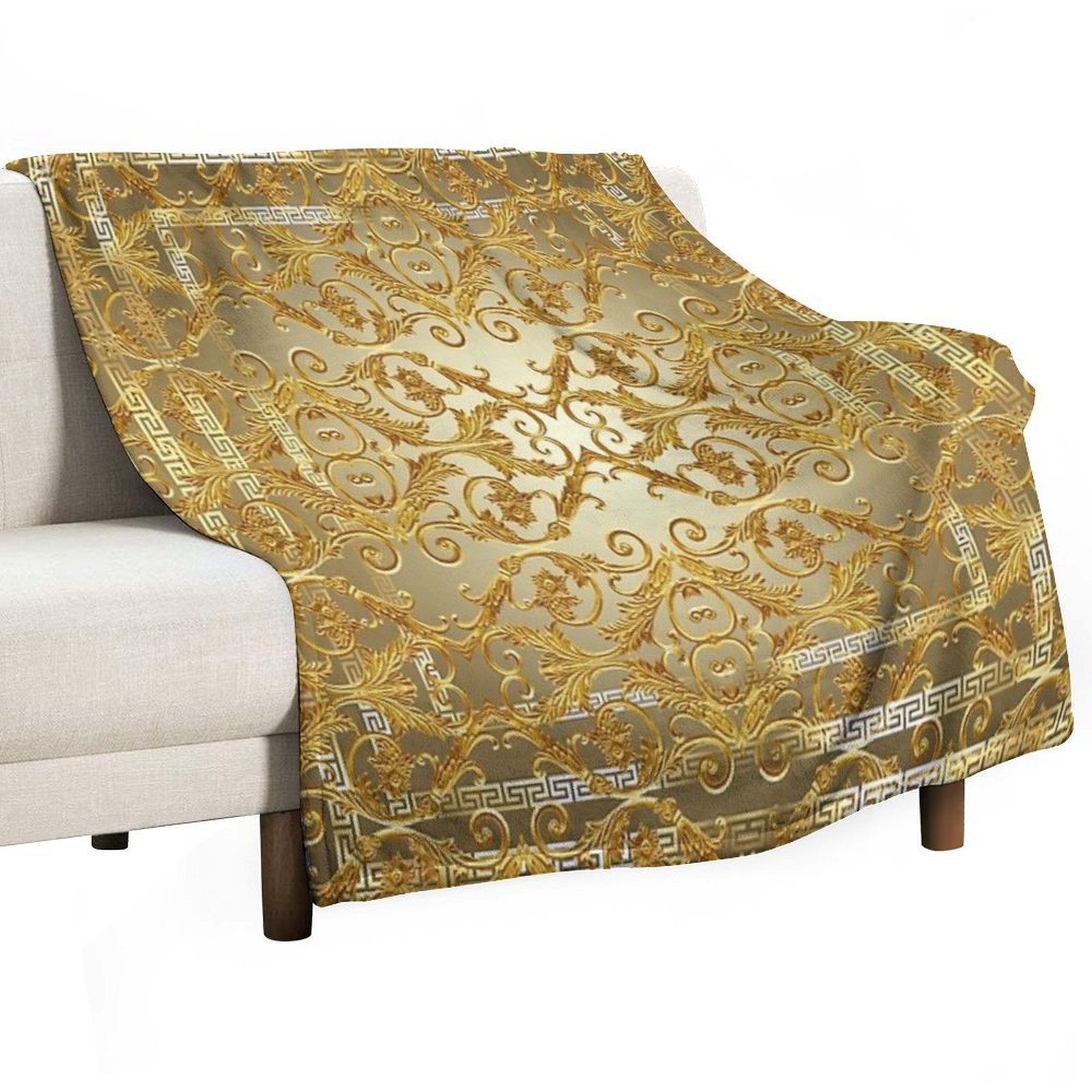 Greek Keys 4 Golden Baroque Style Shrink-resistant Throw Blanket