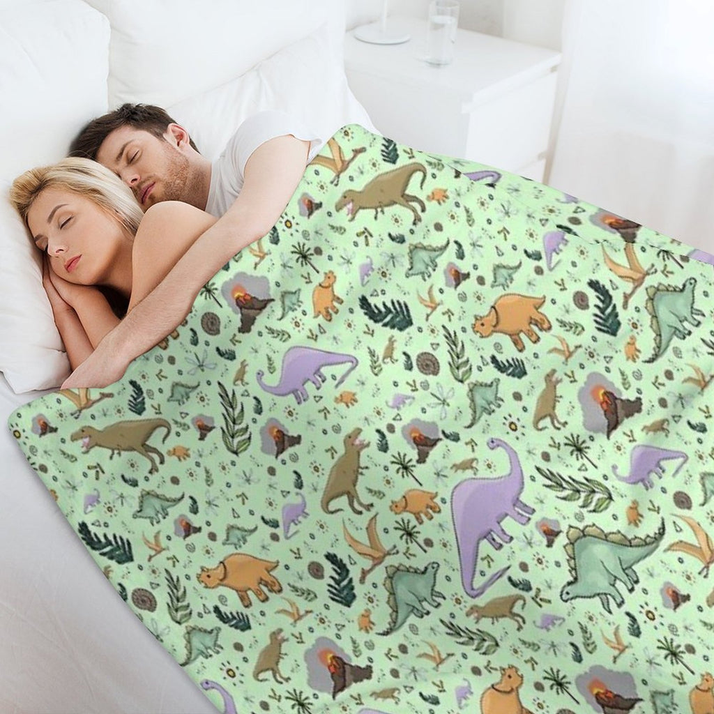 Dinosaurs in Green Anti-pilling Throw Blanket