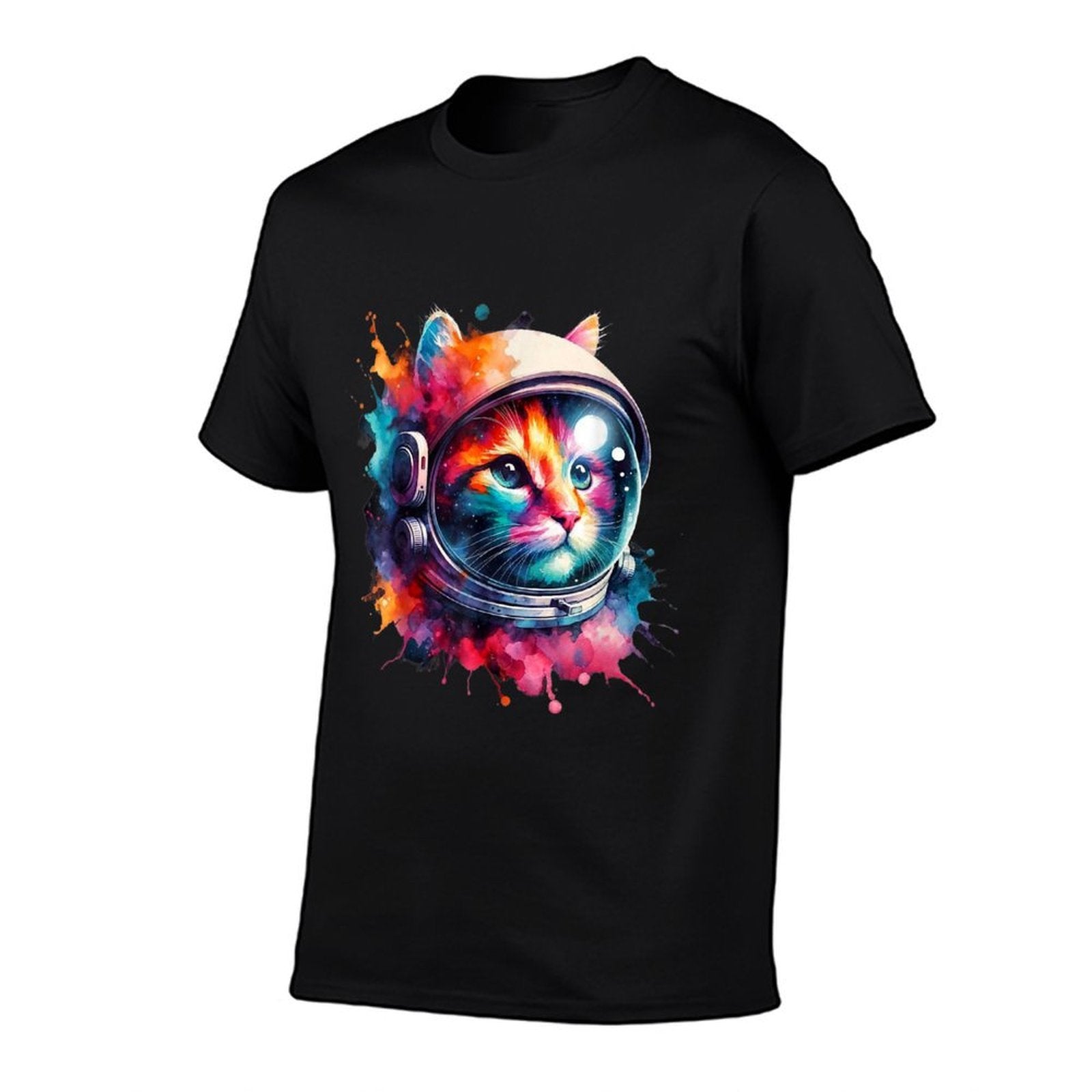 Funny Cat Astronaut Outer Space Watercolor Splash Cat Lover  Heathered Texture T-Shirt