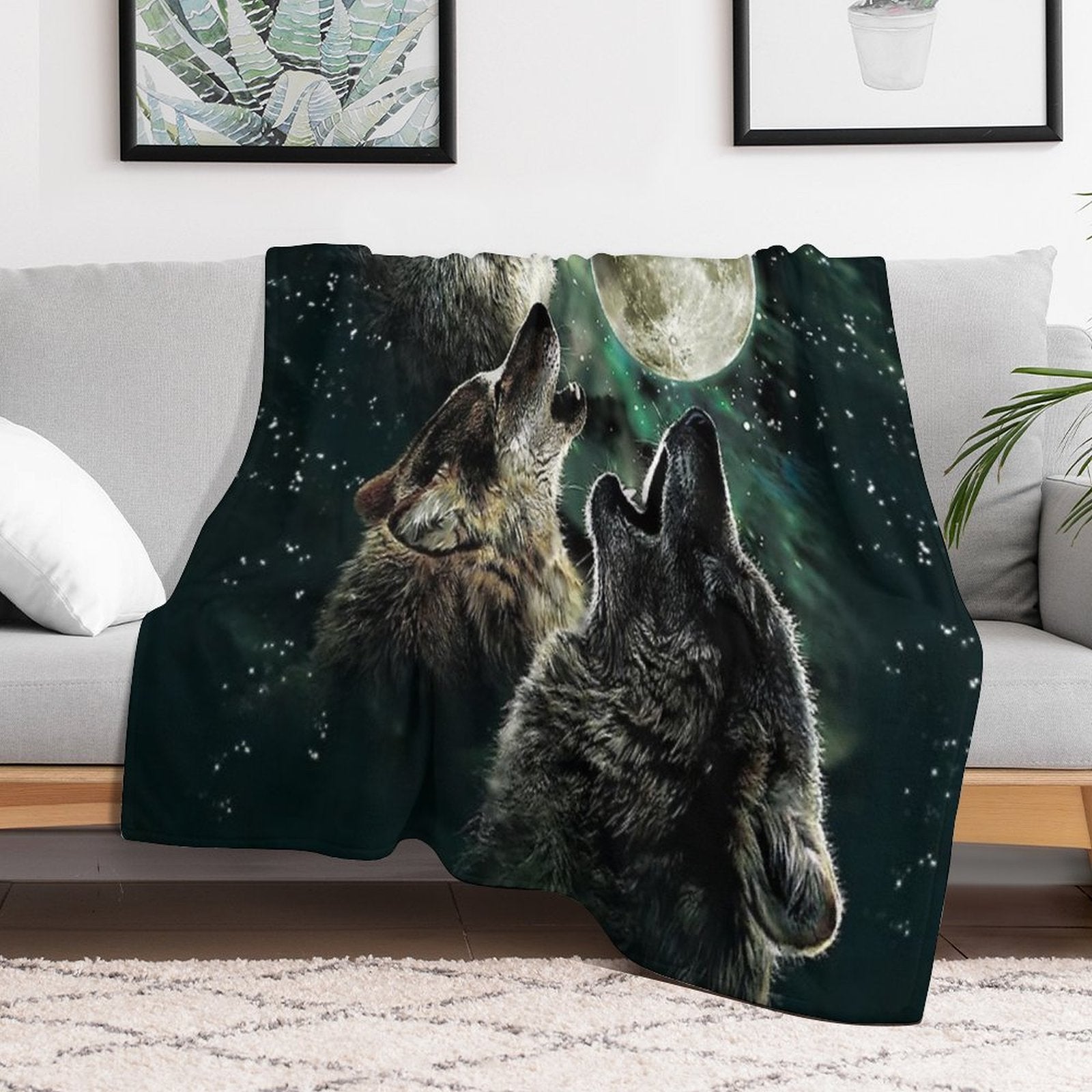 The Howling Wolf at The Moon And Galaxy Stars Lightweight Throw Blanket