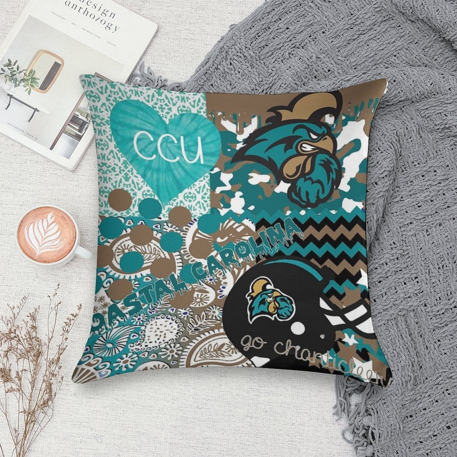 Coastal Carolina University Collage Soft Multiple Sizes Throw Pillow
