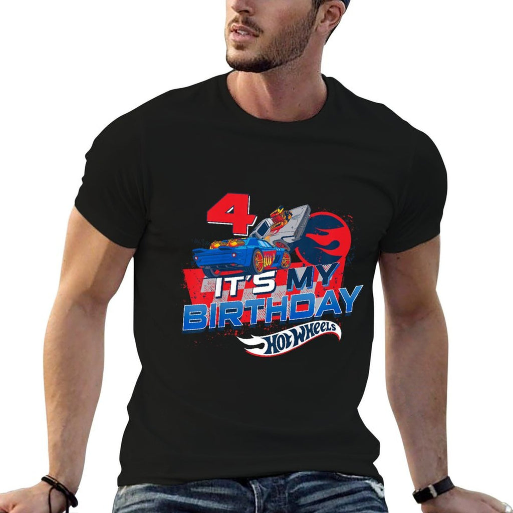 Kids Hot Wheels Race Team It's My 4th Birthday  Polyester Blend T-Shirt