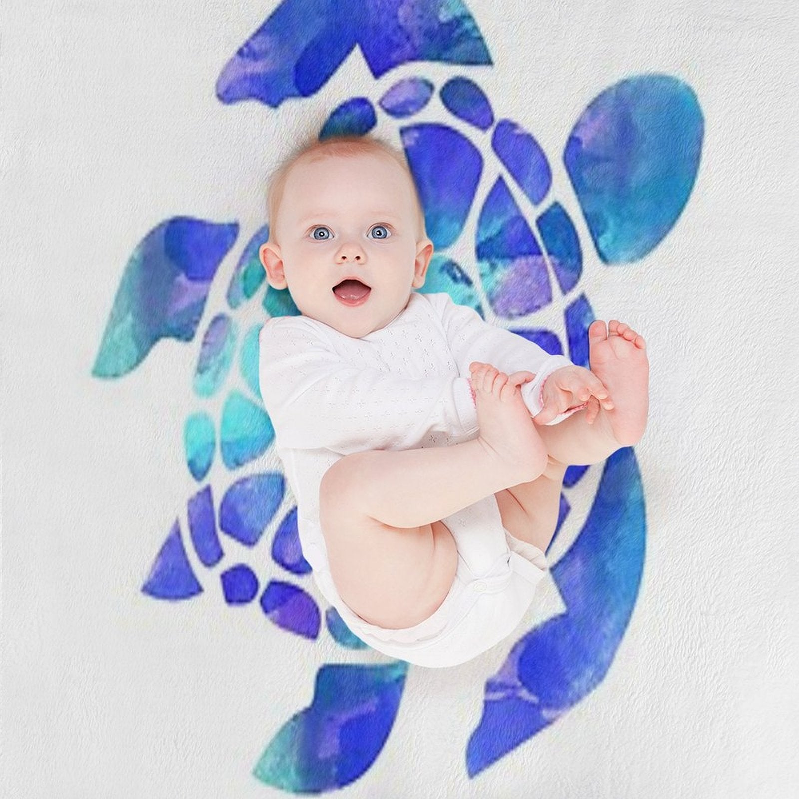 Sea Turtle Watercolor Blue And Purple Plush Throw Blanket