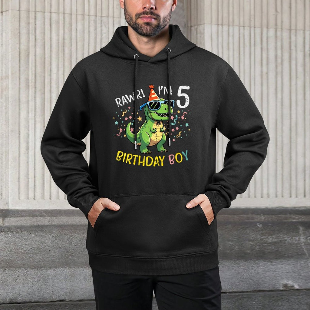 Kids 5th Birthday Trex Bday Boy Rawr Im 5 Years Old Boys Kids Medium-Weight Fabric Hoodie