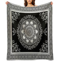 Baroque Ornate Cream And Black Greek Key Compact Throw Blanket