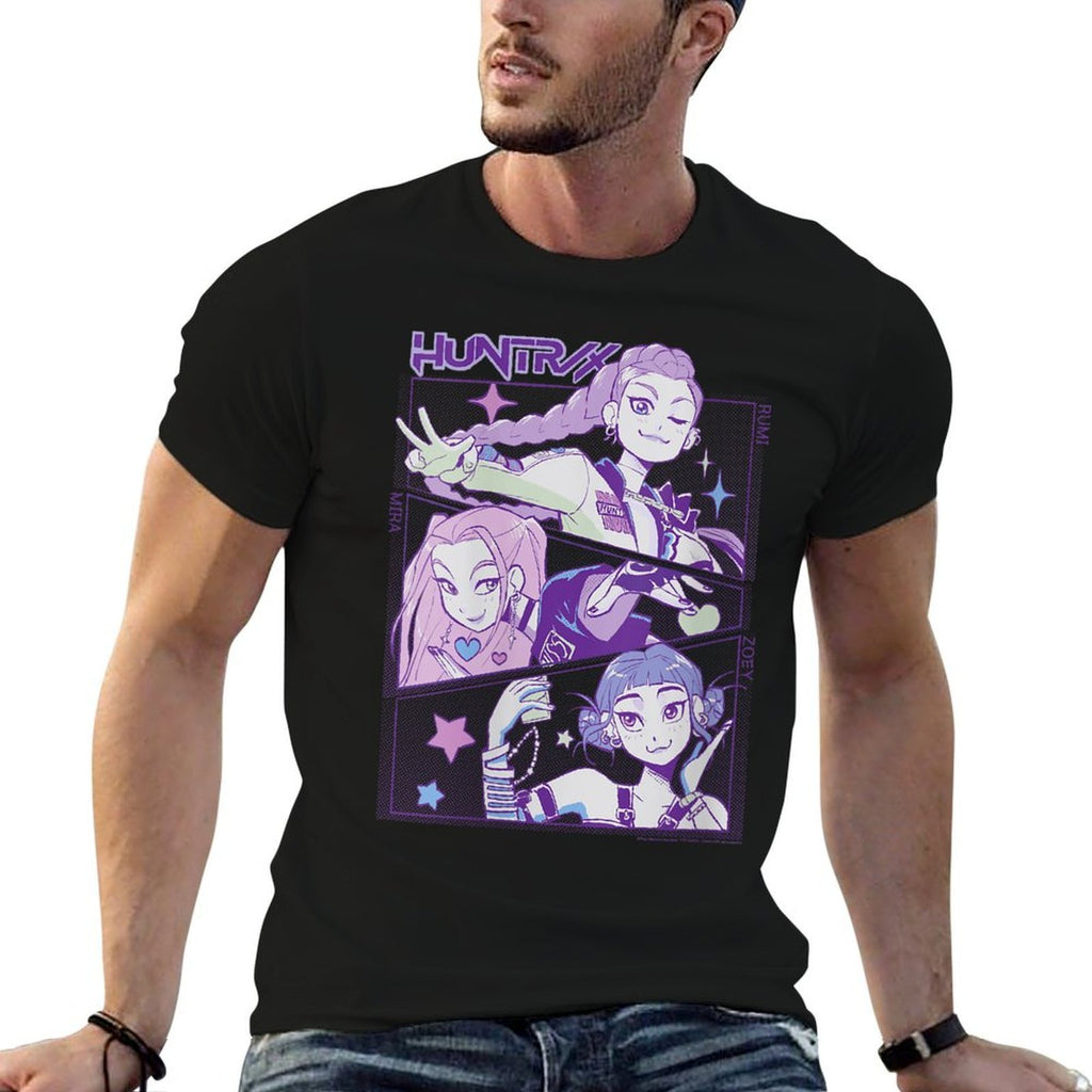 Womens Kpop Demon Hunters Huntrx Cute Vintage Animated Panels  Graphic-printed T-Shirt