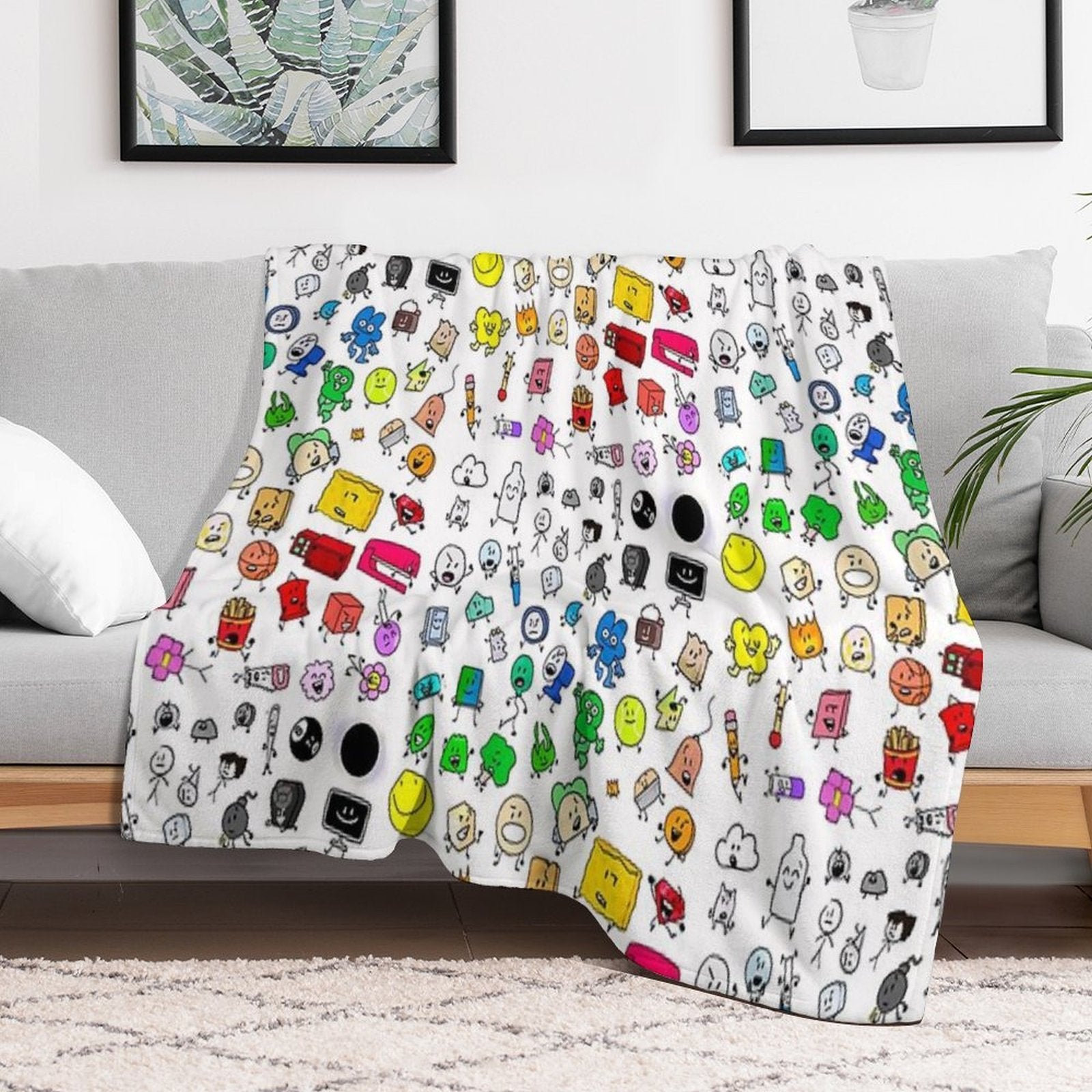 BFDI All Characters (Transparent) Easy Care Throw Blanket