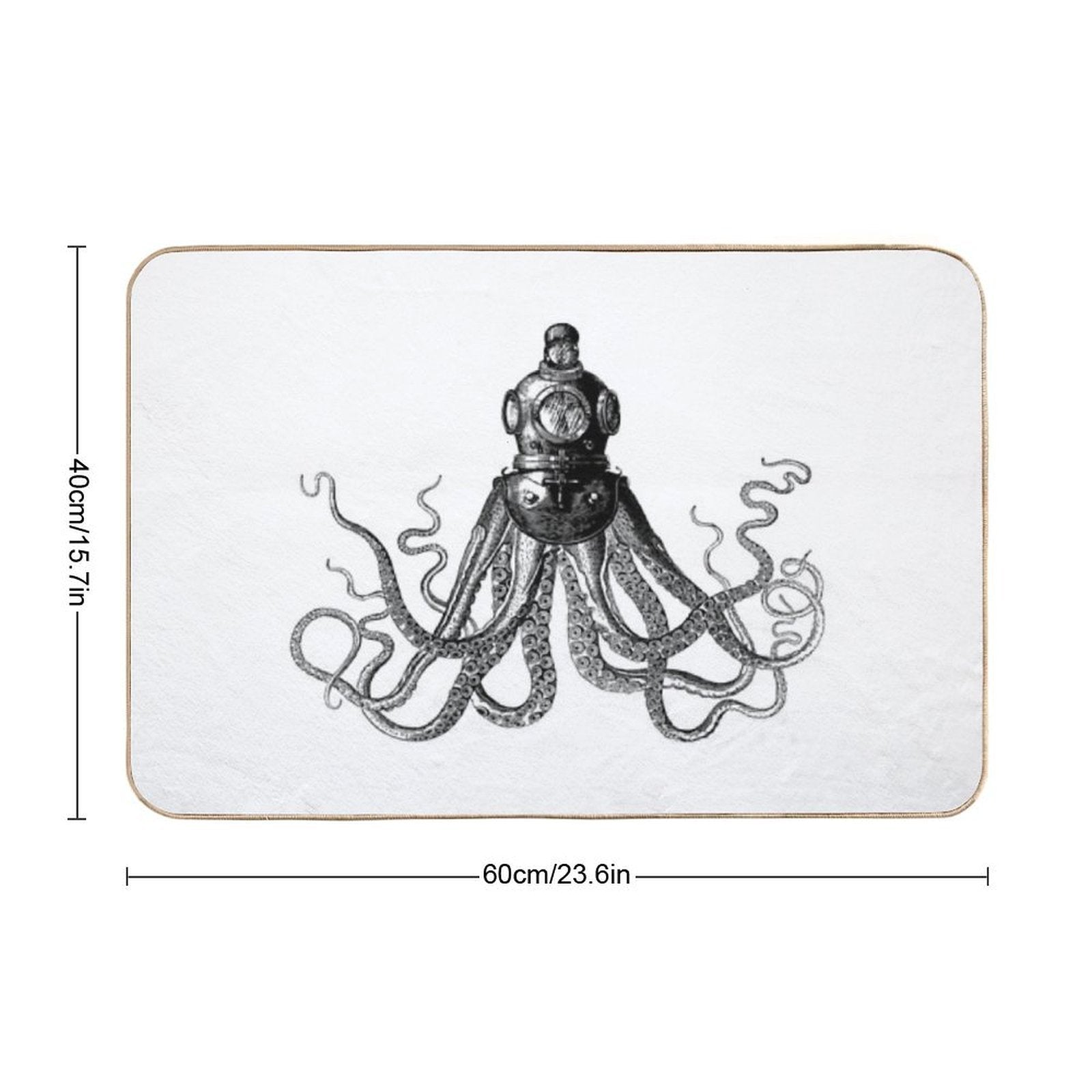 Octopus in Diving Helmet  Deep Sea Divers Helmet  Vintage Octopus  Tentacles  Anthropomorphic  Black And White  Dirt-Trapping Bath Mat