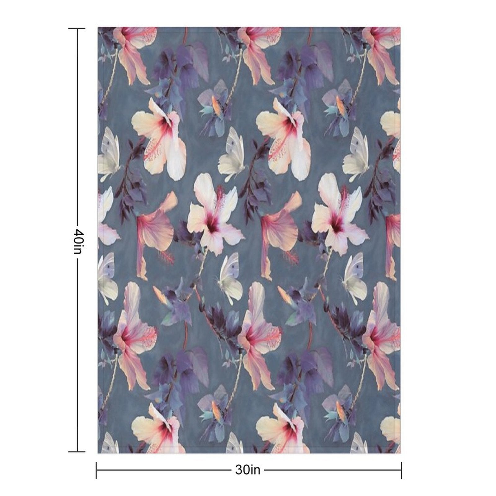 Butterflies And Hibiscus Flowers - A Painted Pattern Plush Throw Blanket