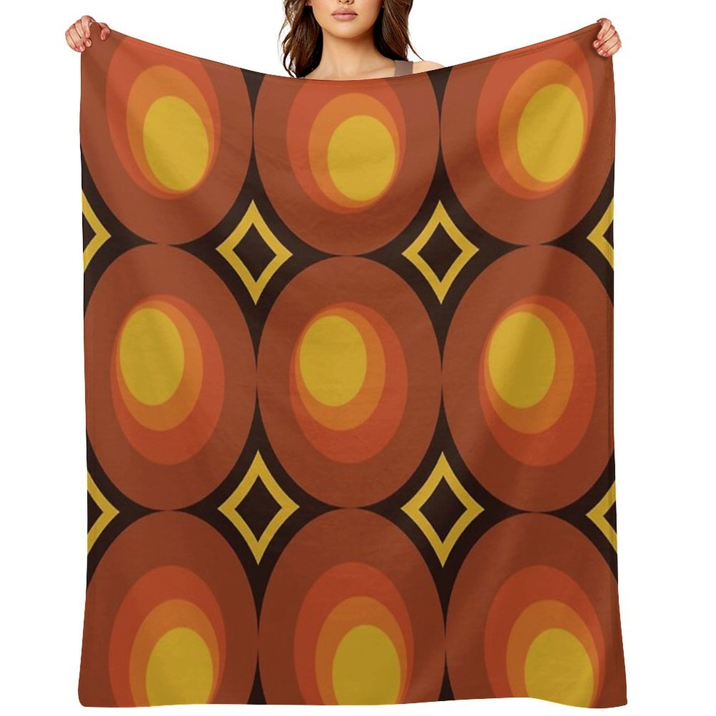 1970s Orange Mid-Century Modern Circle 2 Easy Care Throw Blanket