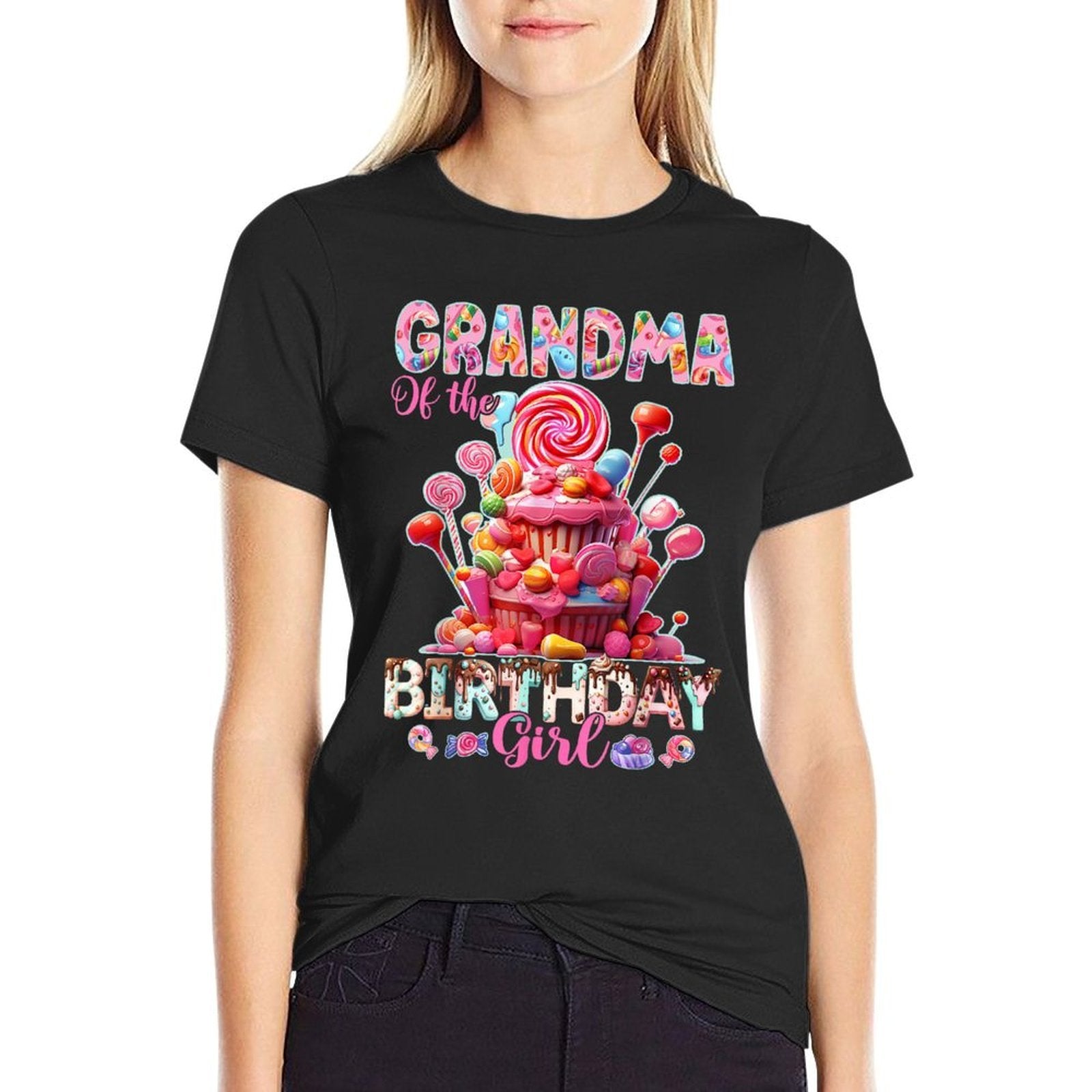 Grandma of The Birthday for Girl Sweet Candy Matching Family  Durable T-Shirt