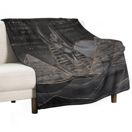 Anubis on Egyptian Pyramids Landscape Travel-friendly Throw Blanket