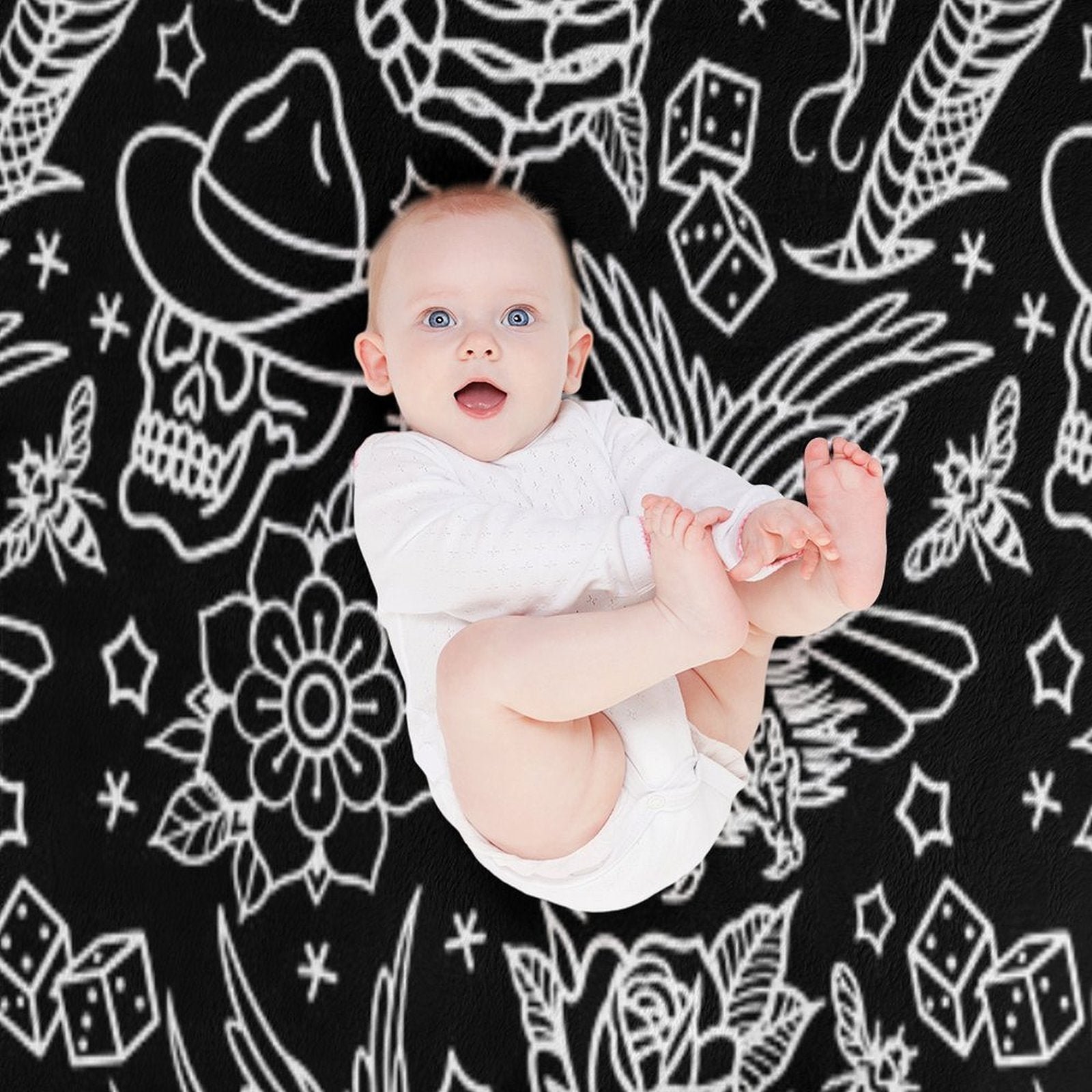 American Traditional Tattoo Flash Print Easy Care Throw Blanket