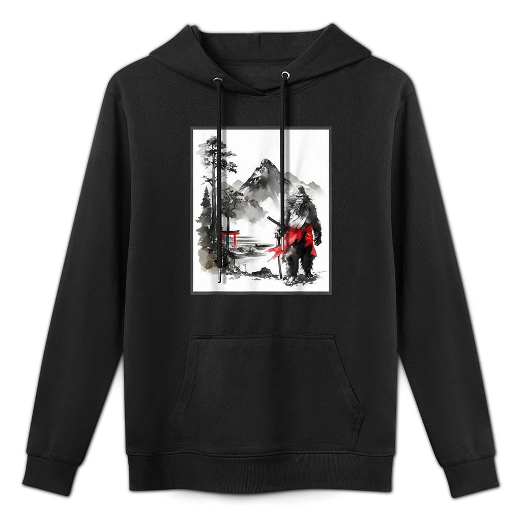 Bigfoot Samurai Japanese Vintage Painting Sumi-E Sasquatch Shape Retention Hoodie