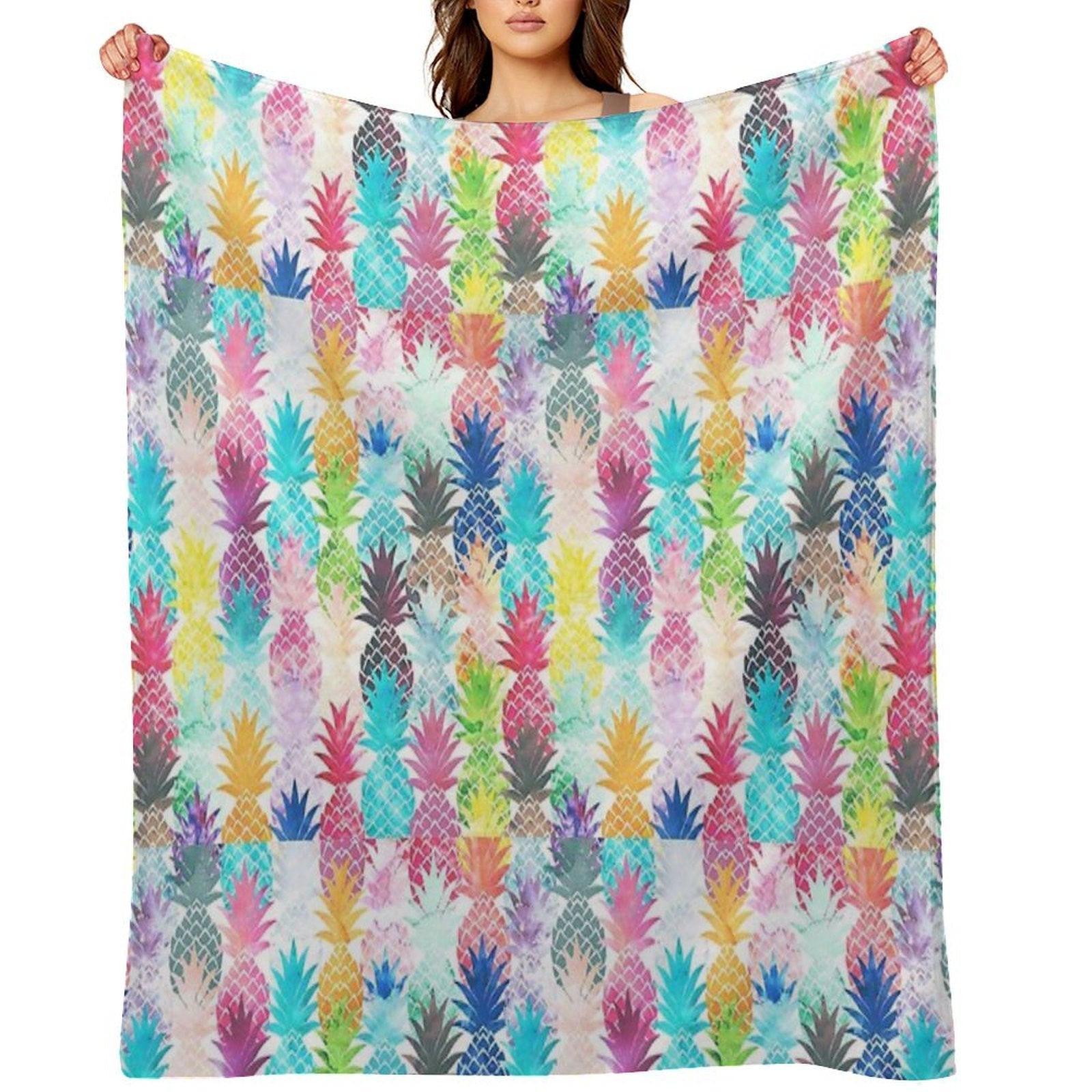 Hawaiian Pineapple Pattern Tropical Watercolor Multi-functional Throw Blanket