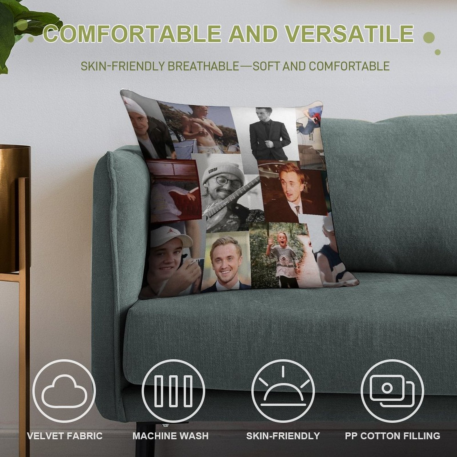 Tom Felton Collage Soft Decorative Cover Throw Pillow