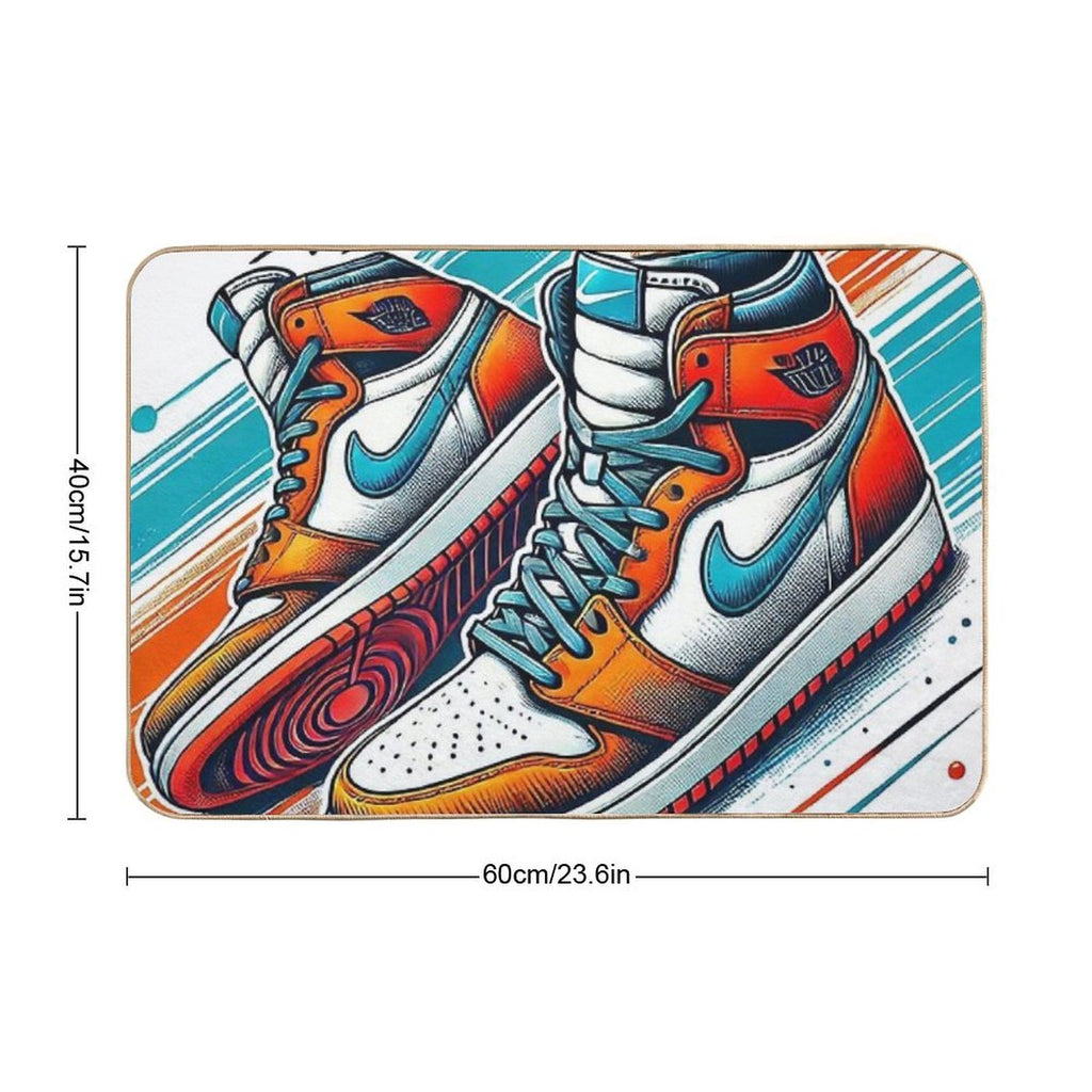Stylized Illustration of Nike High-top Sneakers with A Vibrant Color Scheme  Stain-Proof Bath Mat